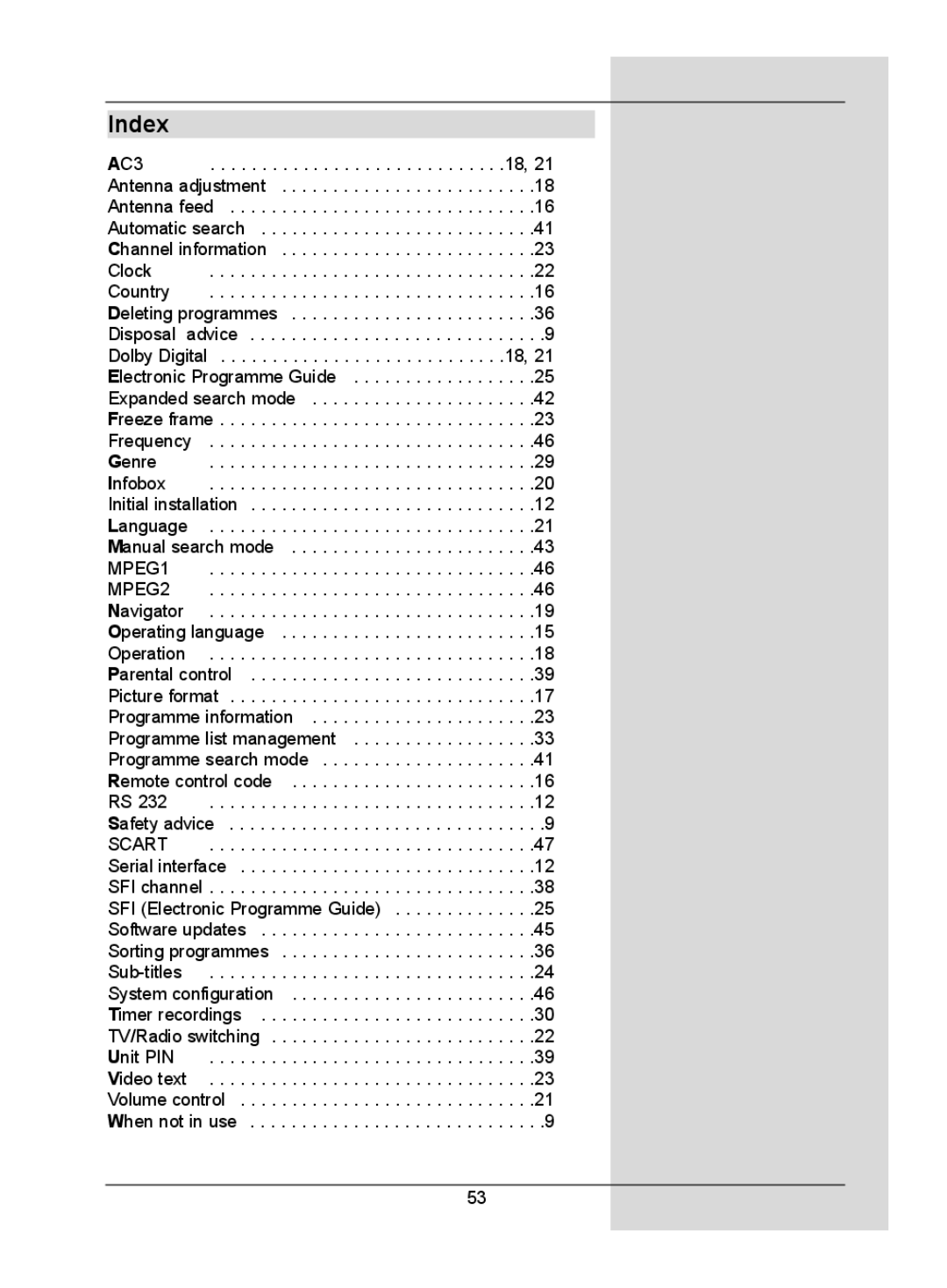 TechniSat DigitMod T1 manual Index, AC3 