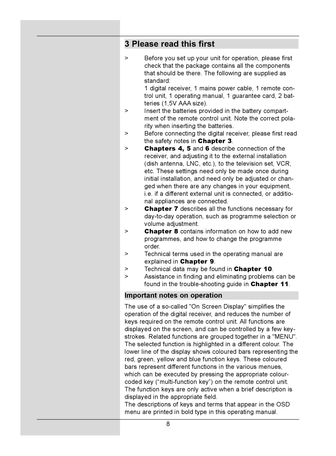 TechniSat DigitMod T1 manual Please read this first, Important notes on operation 