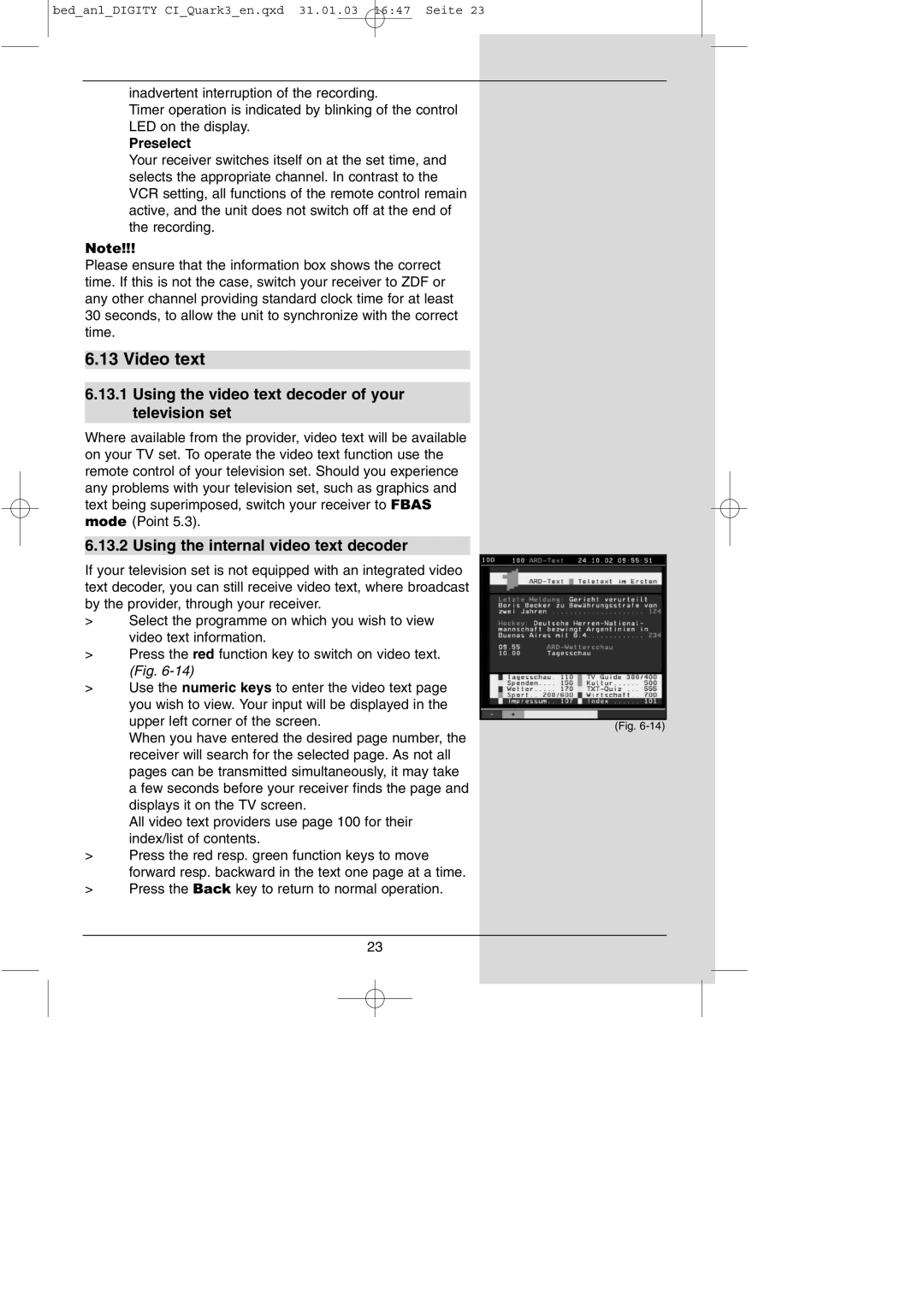 TechniSat DIGITY CI Operating Manual manual Video text, Using the video text decoder of your television set, Preselect 