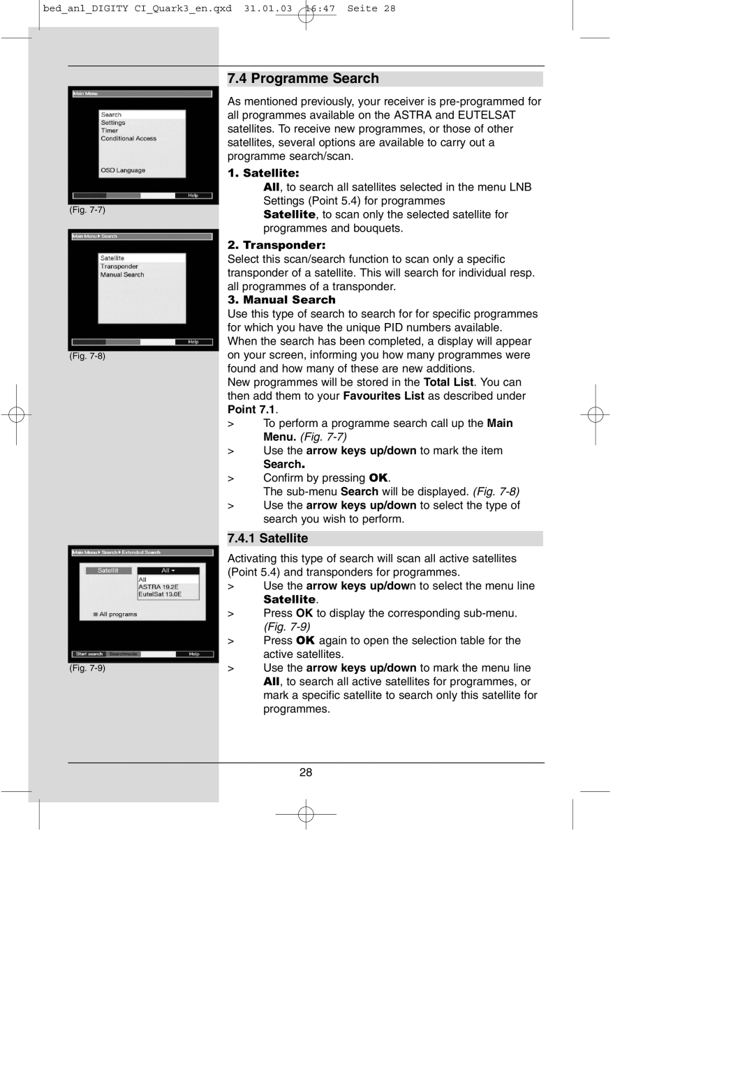 TechniSat DIGITY CI Operating Manual manual Programme Search, Satellite 