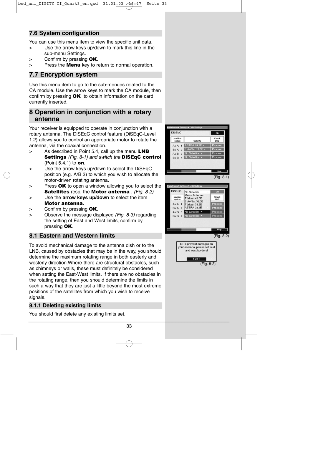 TechniSat DIGITY CI Operating Manual manual Encryption system, Operation in conjunction with a rotary Antenna 