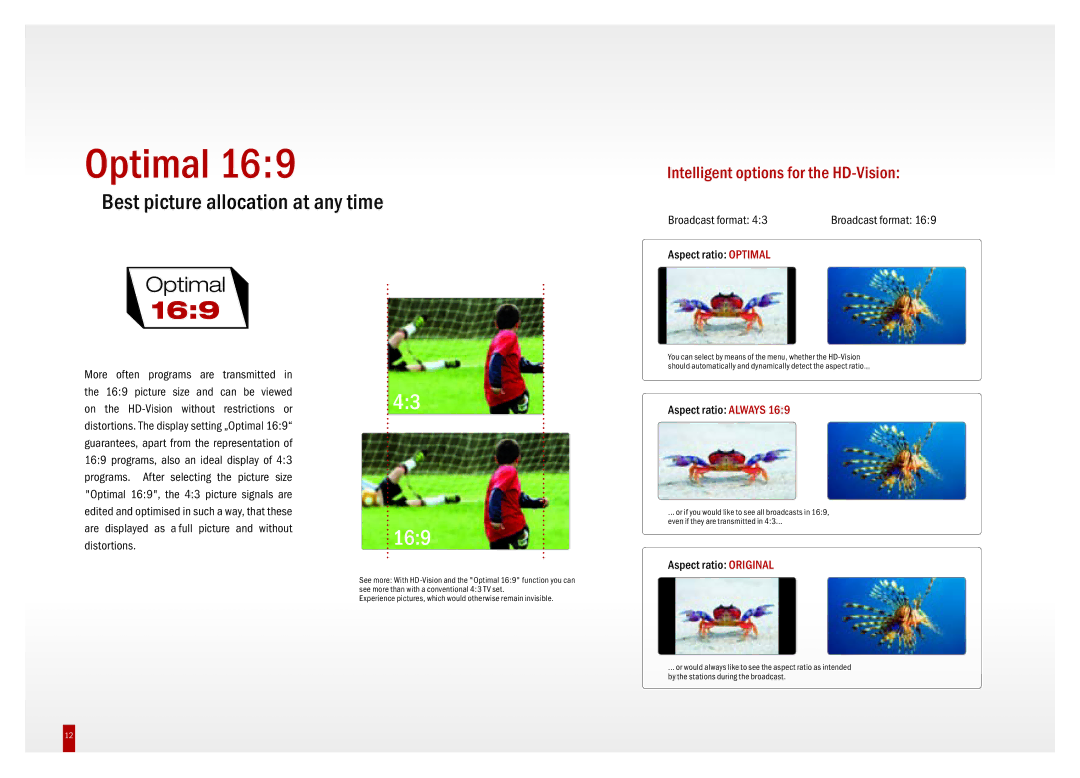 TechniSat DVB-S, DVB-T, DVB-C manual Optimal, Best picture allocation at any time, Intelligent options for the HD-Vision 