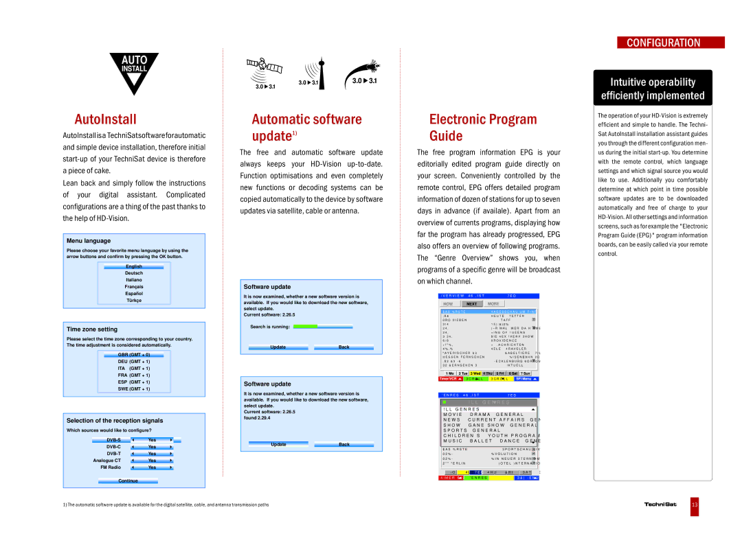 TechniSat DVB-T, DVB-S, DVB-C AutoInstallisa TechniSatsoftwareforautomatic, Start-up of your TechniSat device is therefore 