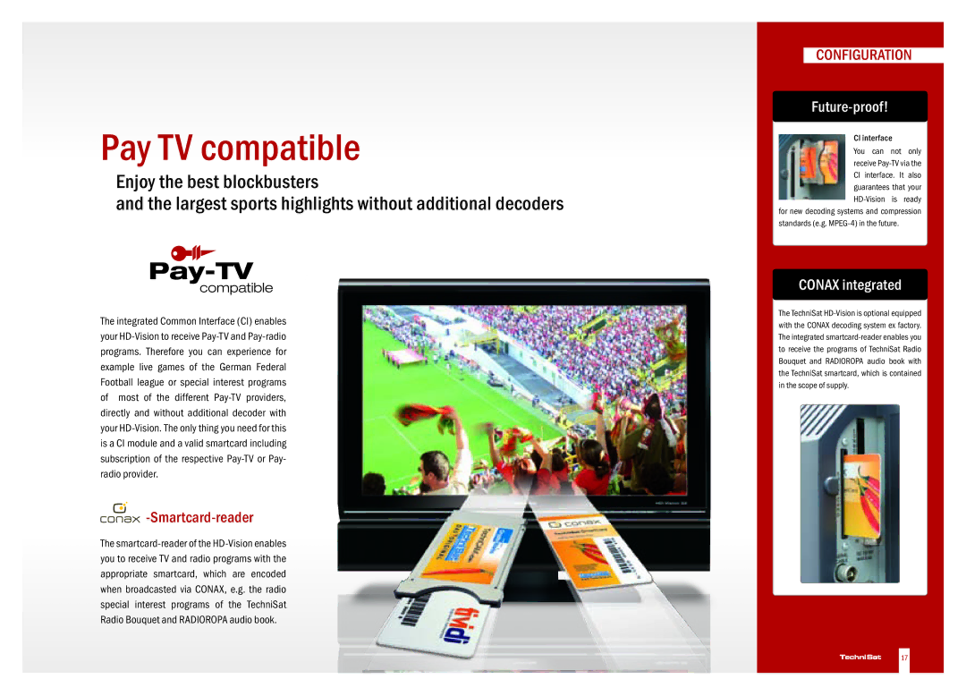 TechniSat DVB-C, DVB-S, DVB-T manual Pay TV compatible, Smartcard-reader 