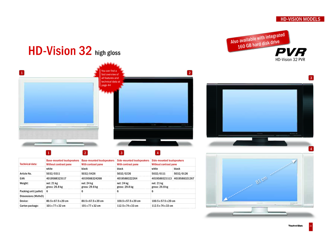 TechniSat DVB-T, DVB-S, DVB-C manual HD-Vision 32 high gloss 