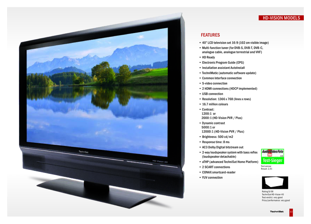 TechniSat DVB-S manual LCD television set 169 102 cm visible image, ATHP advanced TechniSat Home Platform Scart connections 