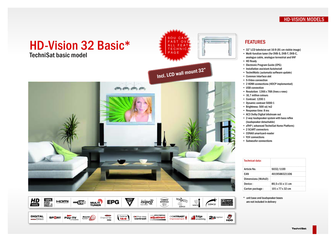 TechniSat DVB-T, DVB-S, DVB-C manual HD-Vision 32 Basic, TechniSat basic model 