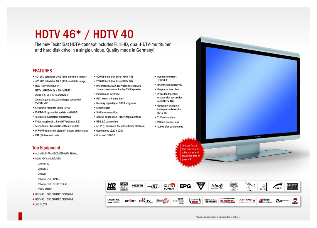 TechniSat DVB-S, DVB-T, DVB-C manual Hdtv 46* / Hdtv, Top Equipment 