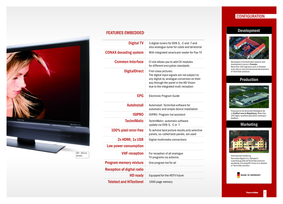 TechniSat DVB-C, DVB-S, DVB-T manual Features Embedded 