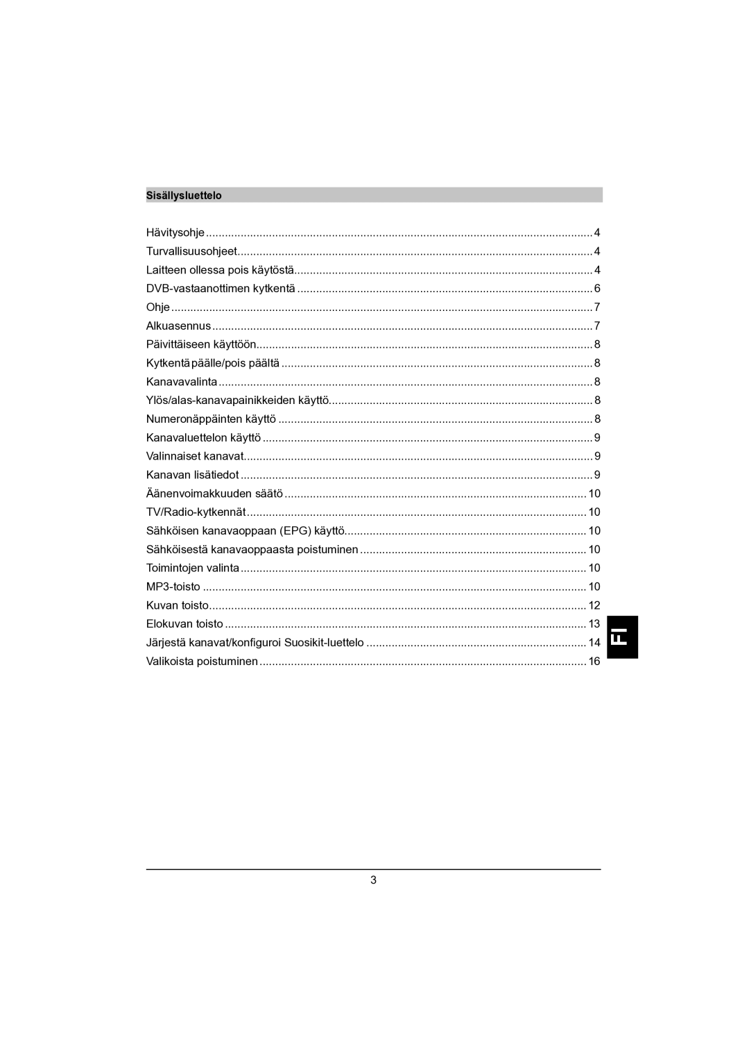 TechniSat DVB-S manual Sisällysluettelo 