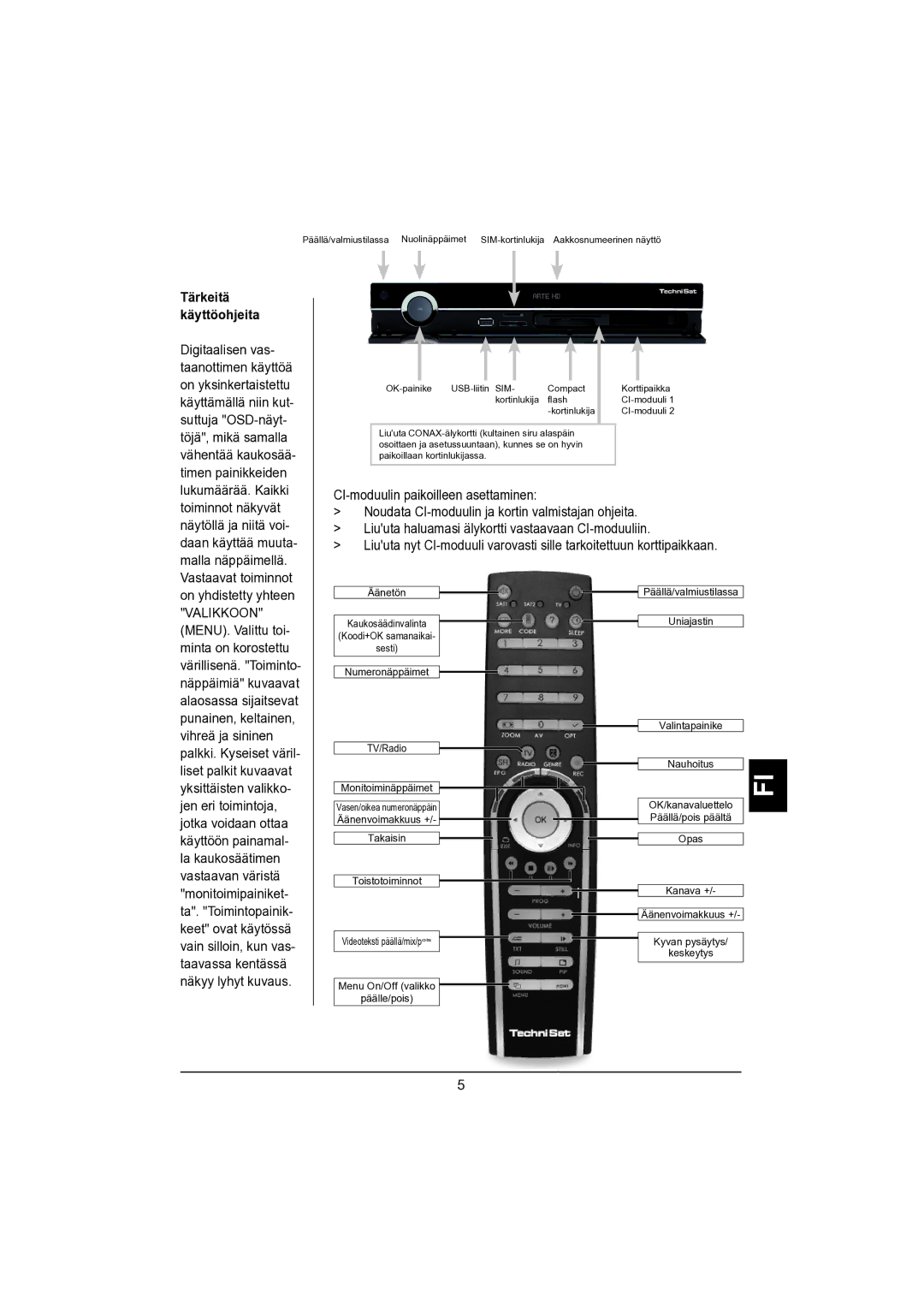 TechniSat DVB-S manual Tärkeitä Käyttöohjeita 