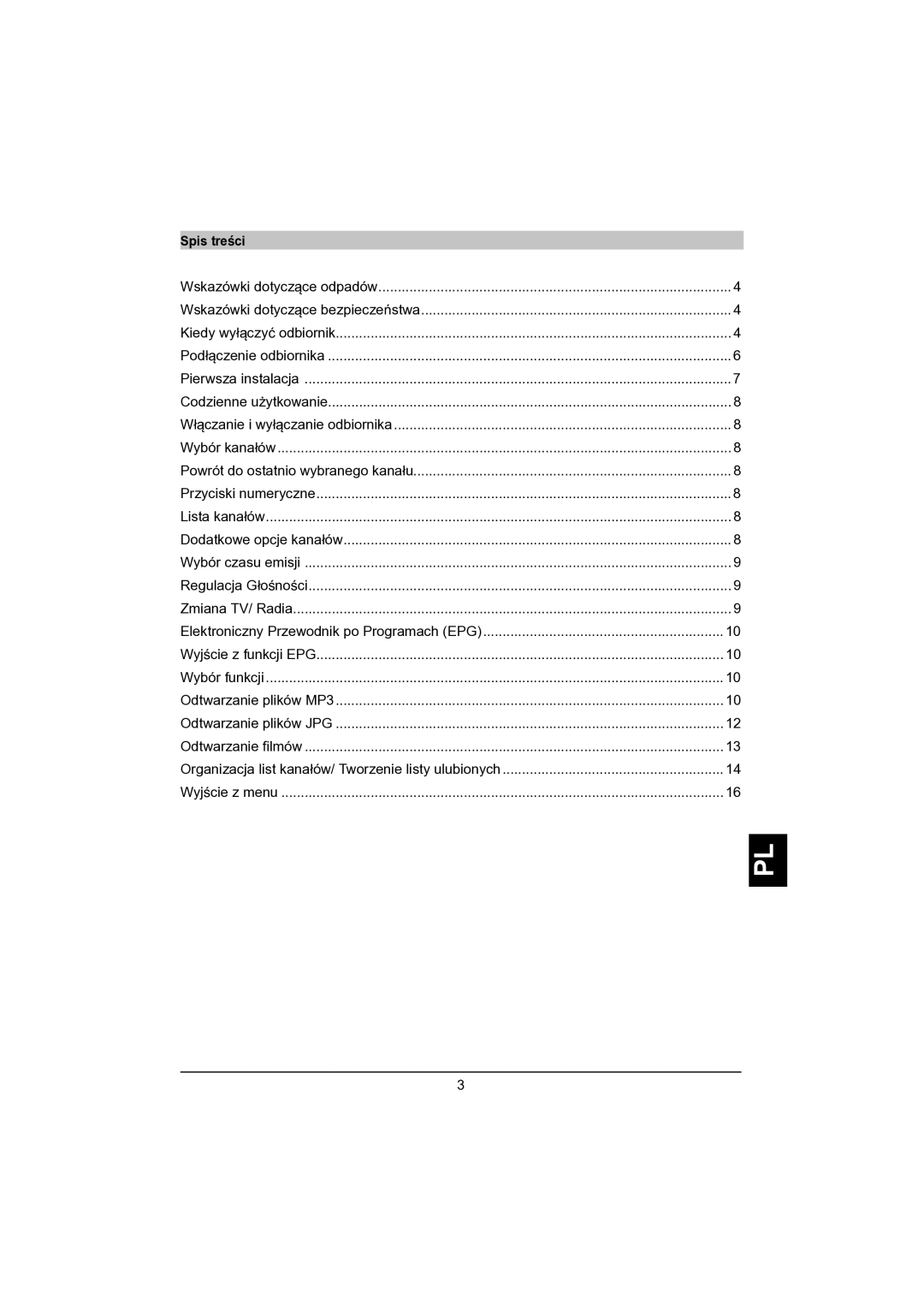 TechniSat DVB-S manual Spis treści 