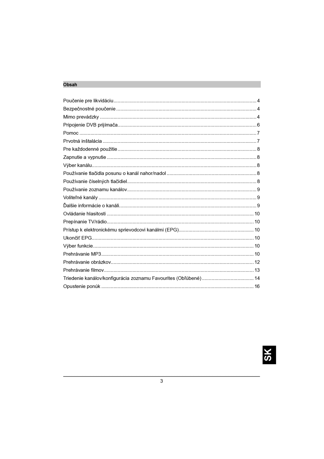 TechniSat DVB-S manual Obsah 