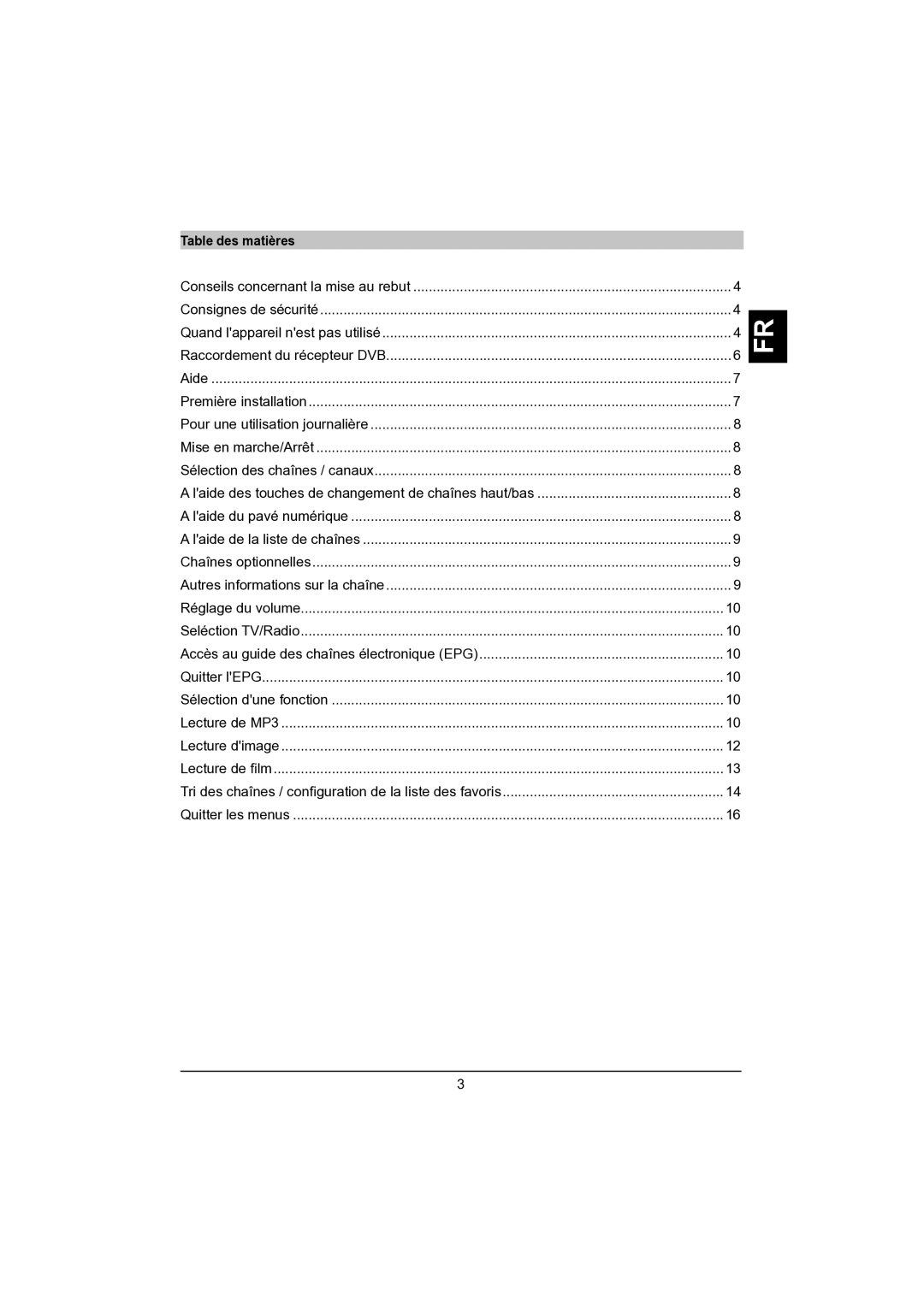 TechniSat DVB-S manual Table des matières 