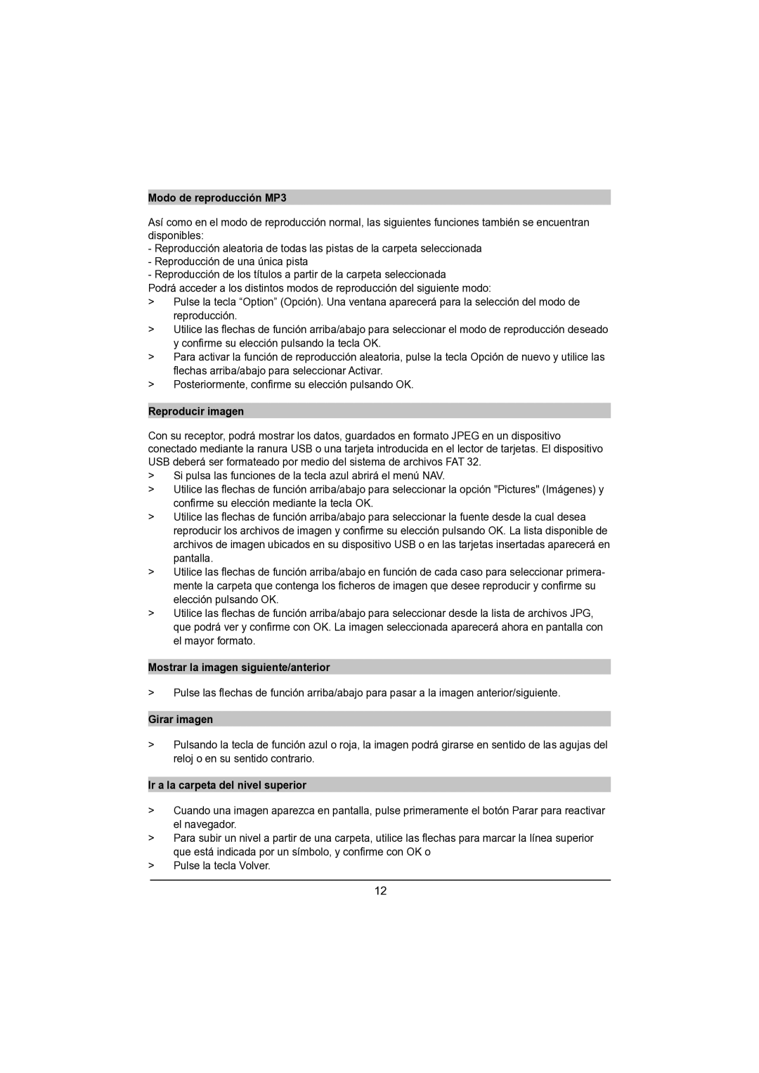 TechniSat DVB-S manual Modo de reproducción MP3, Reproducir imagen, Mostrar la imagen siguiente/anterior, Girar imagen 