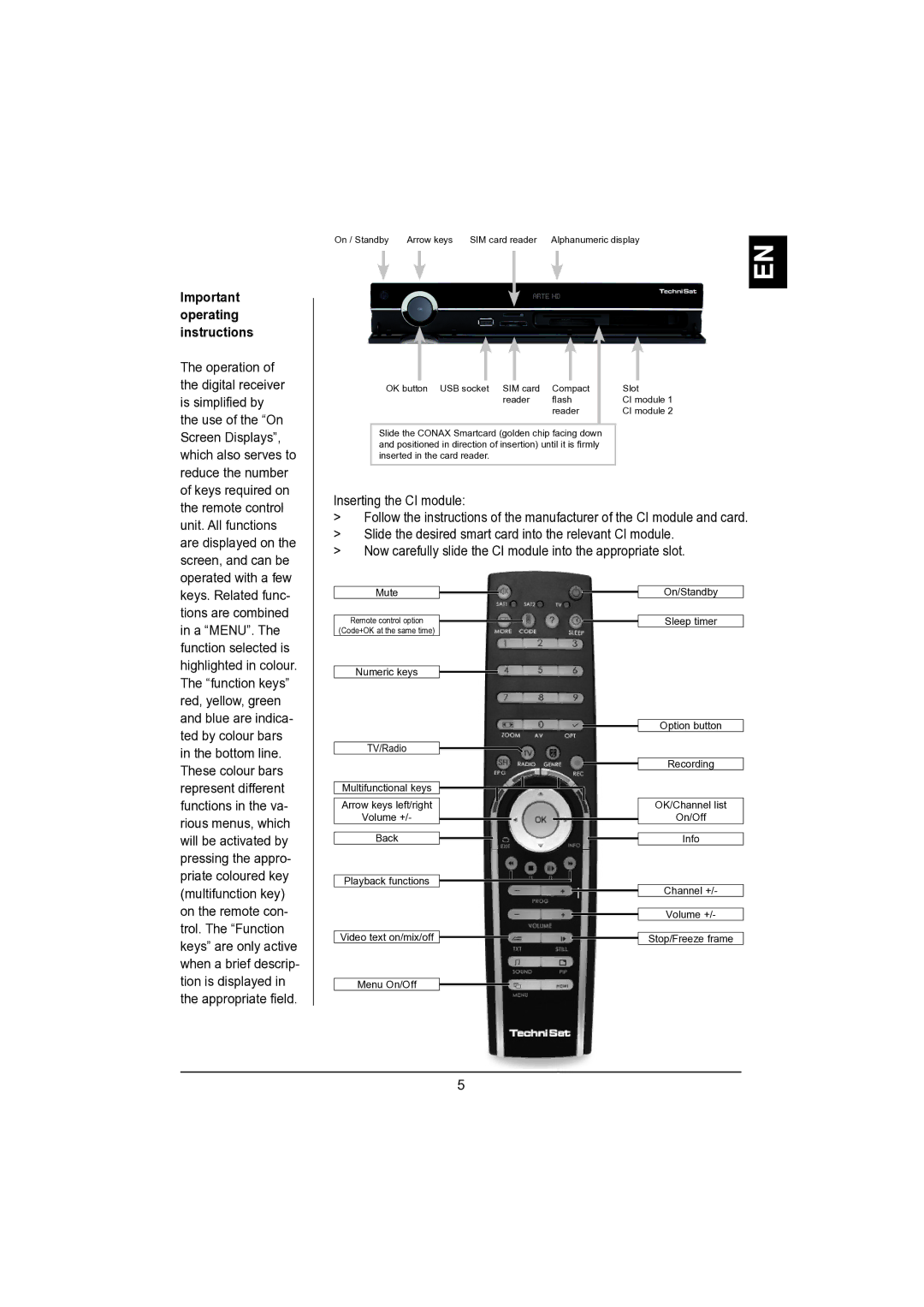 TechniSat DVB-S manual Important operating instructions 