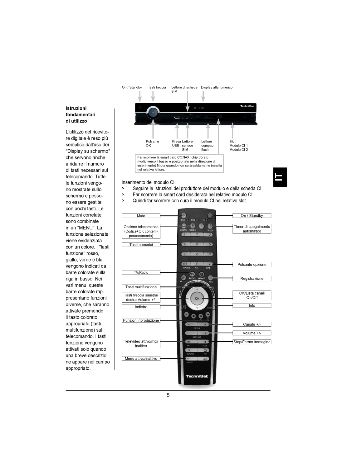 TechniSat DVB-S manual Enit, Istruzioni fondamentali di utilizzo 