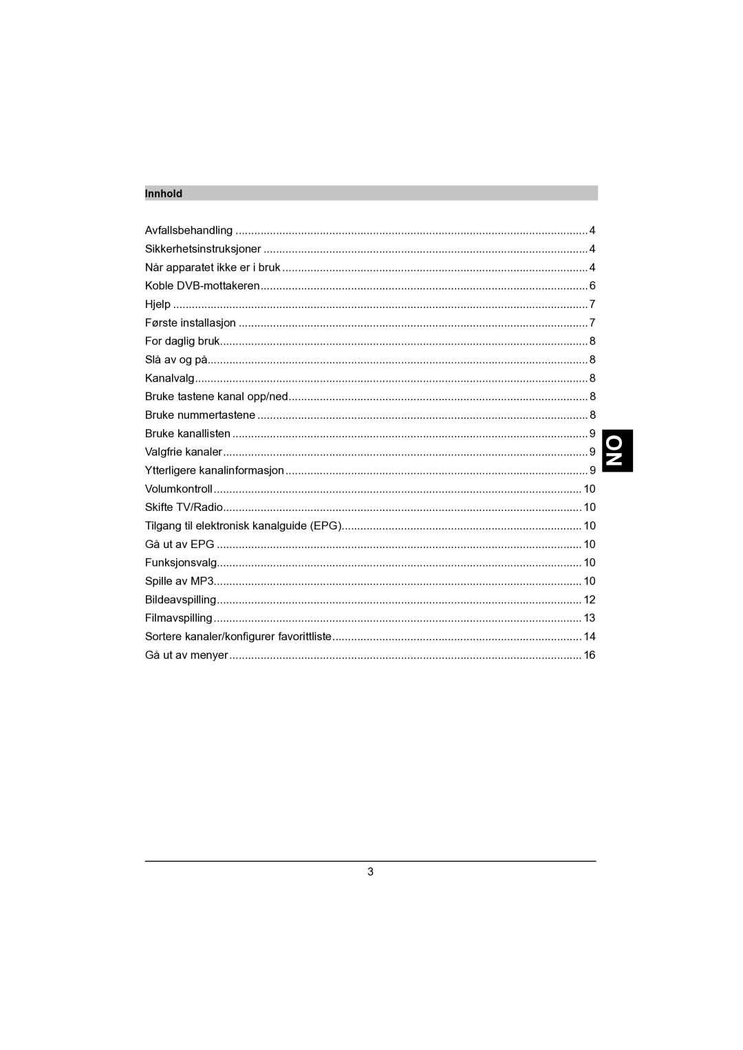 TechniSat DVB-S manual Innhold 