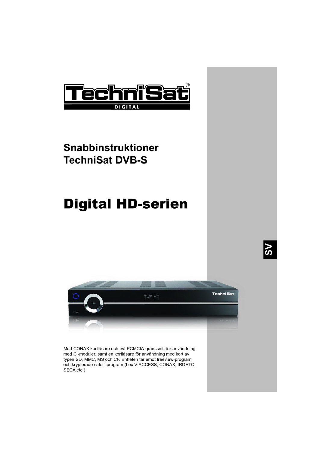 TechniSat DVB-S manual Digital HD-serien 