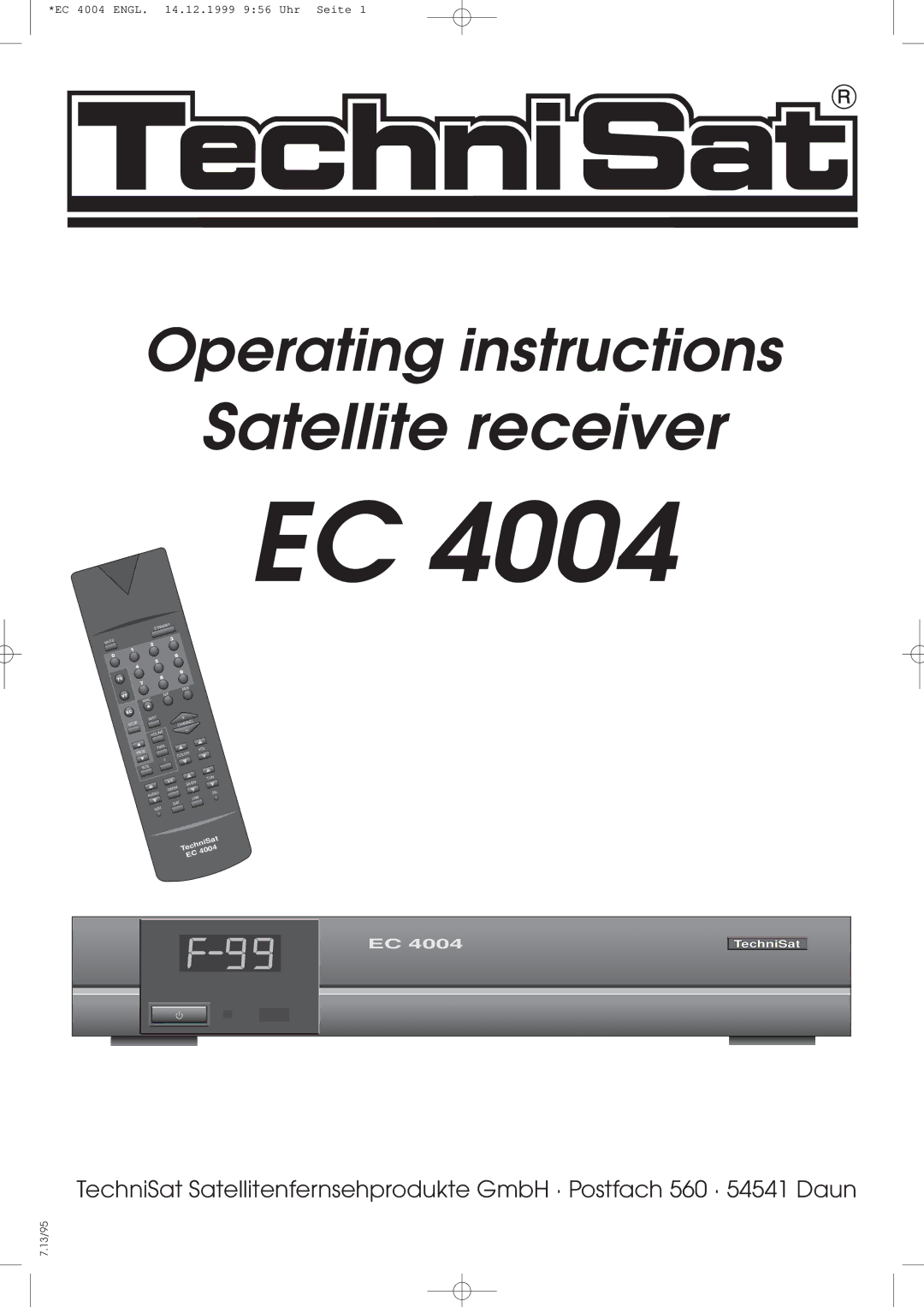 TechniSat EC 4004 manual Satellite receiver 