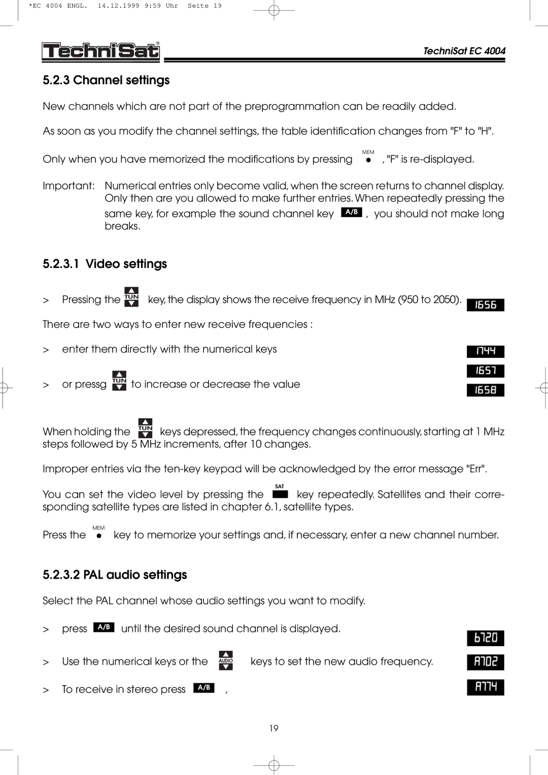 TechniSat EC 4004 manual Channel settings, Video settings, PAL audio settings 