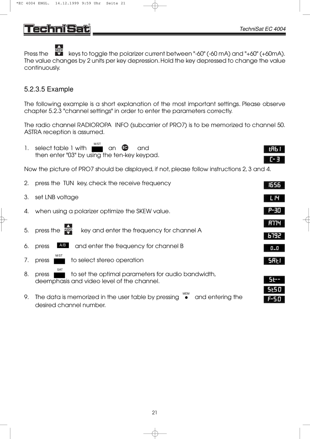 TechniSat EC 4004 manual Example 