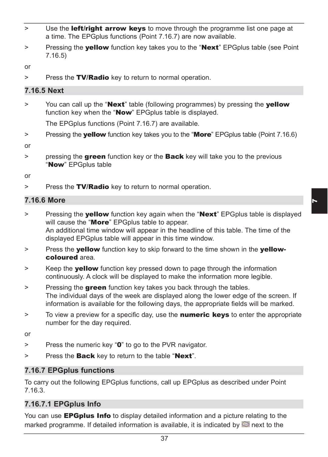 TechniSat HD S2X manual Next, More, EPGplus functions, EPGplus Info 