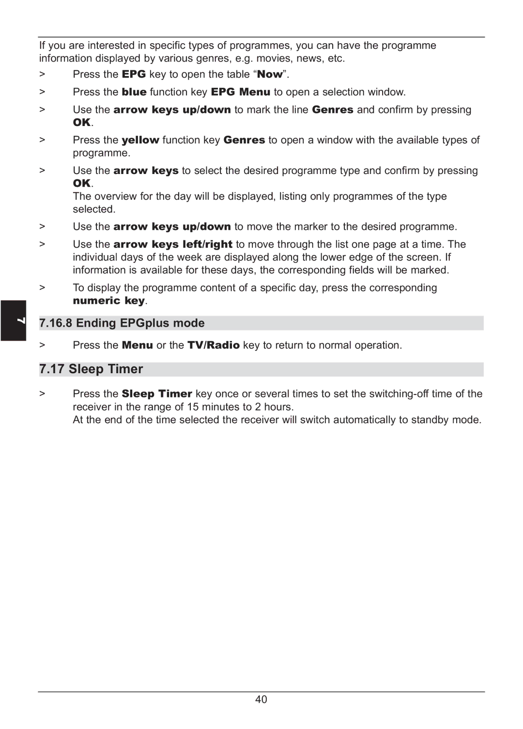 TechniSat HD S2X manual Sleep Timer, Ending EPGplus mode 