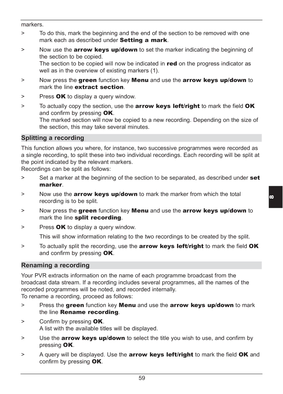 TechniSat HD S2X manual Splitting a recording, Renaming a recording 