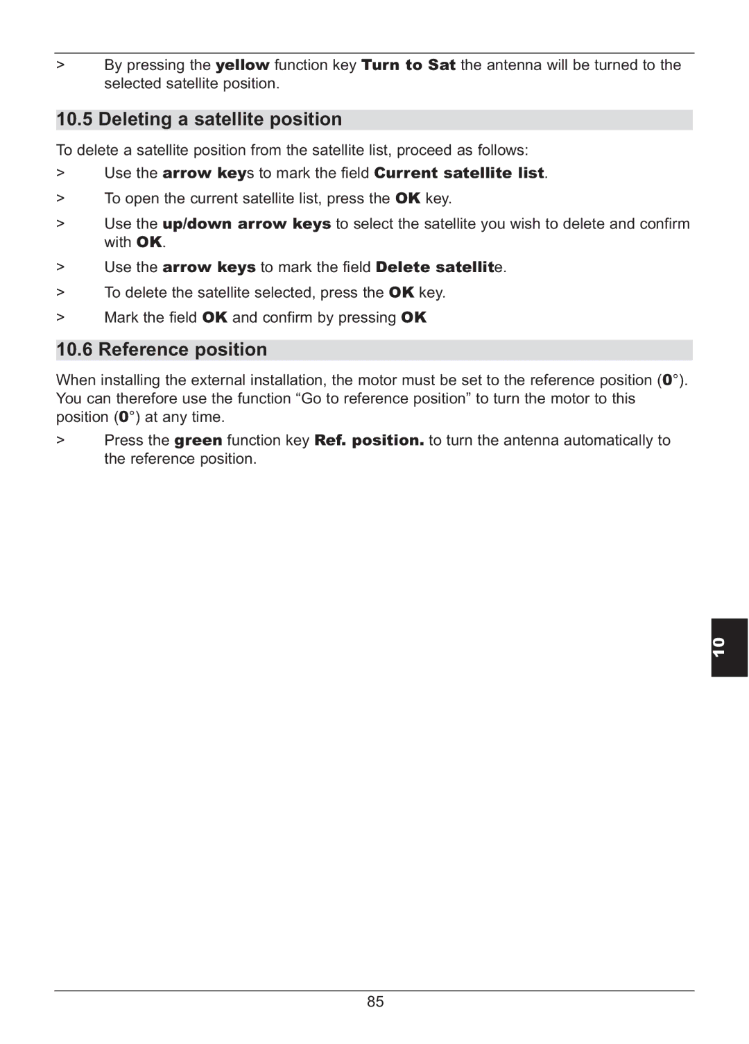 TechniSat HD S2X manual Deleting a satellite position, Reference position 