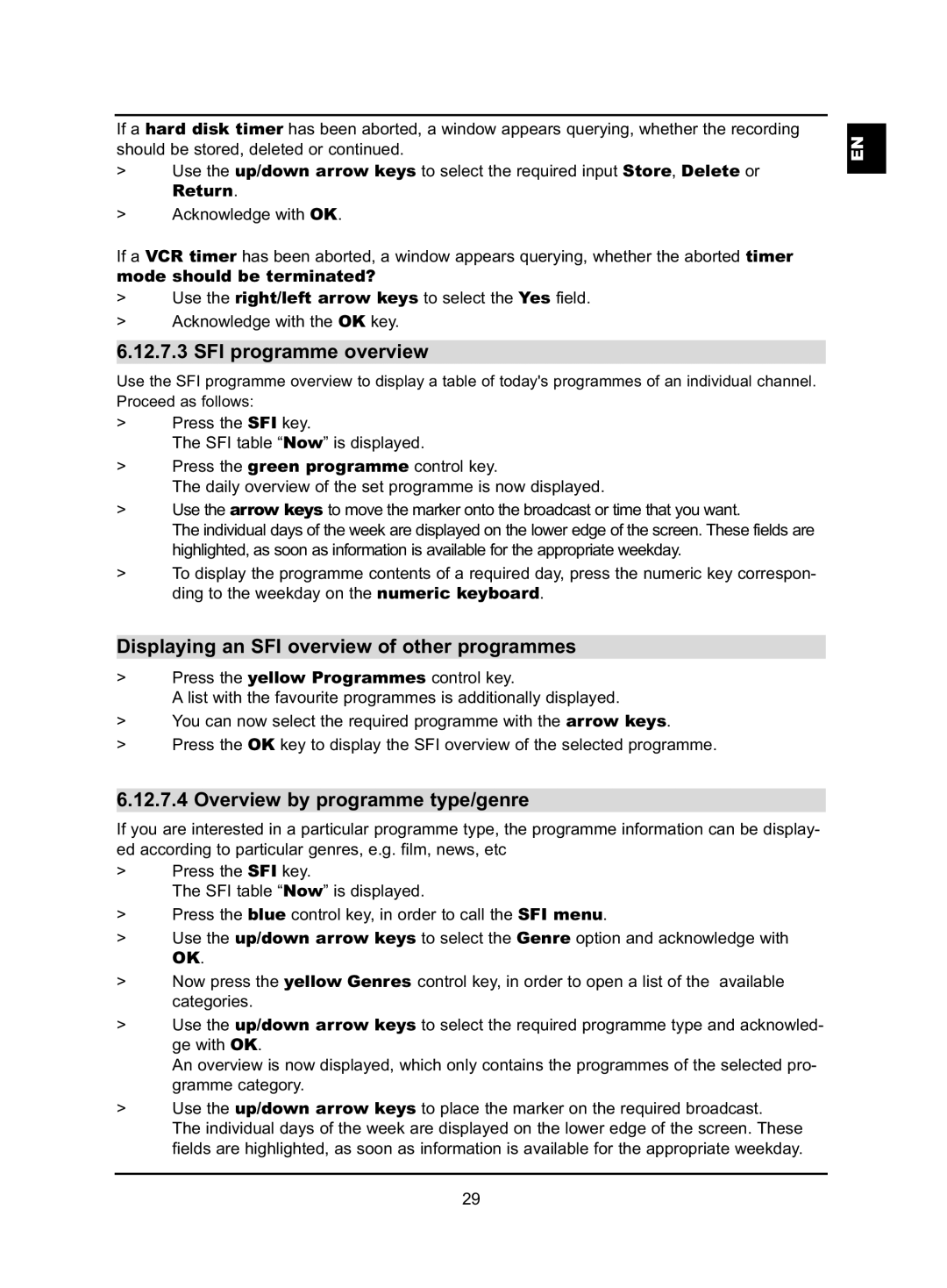 TechniSat HD-VISION 40 PVR manual SFI programme overview, Displaying an SFI overview of other programmes, Return 