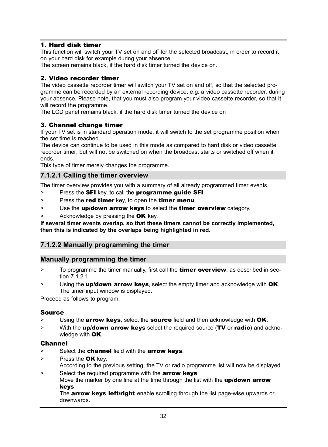 TechniSat HD-VISION 32 PVR, HD-VISION 40 PVR manual Calling the timer overview, Manually programming the timer 
