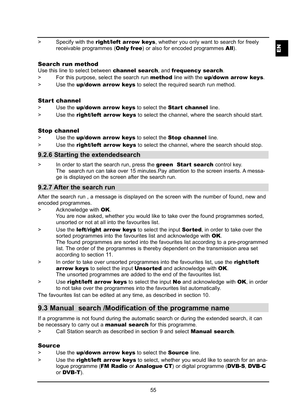 TechniSat HD-VISION 40 PVR manual Manual search /Modification of the programme name, Starting the extendedsearch 