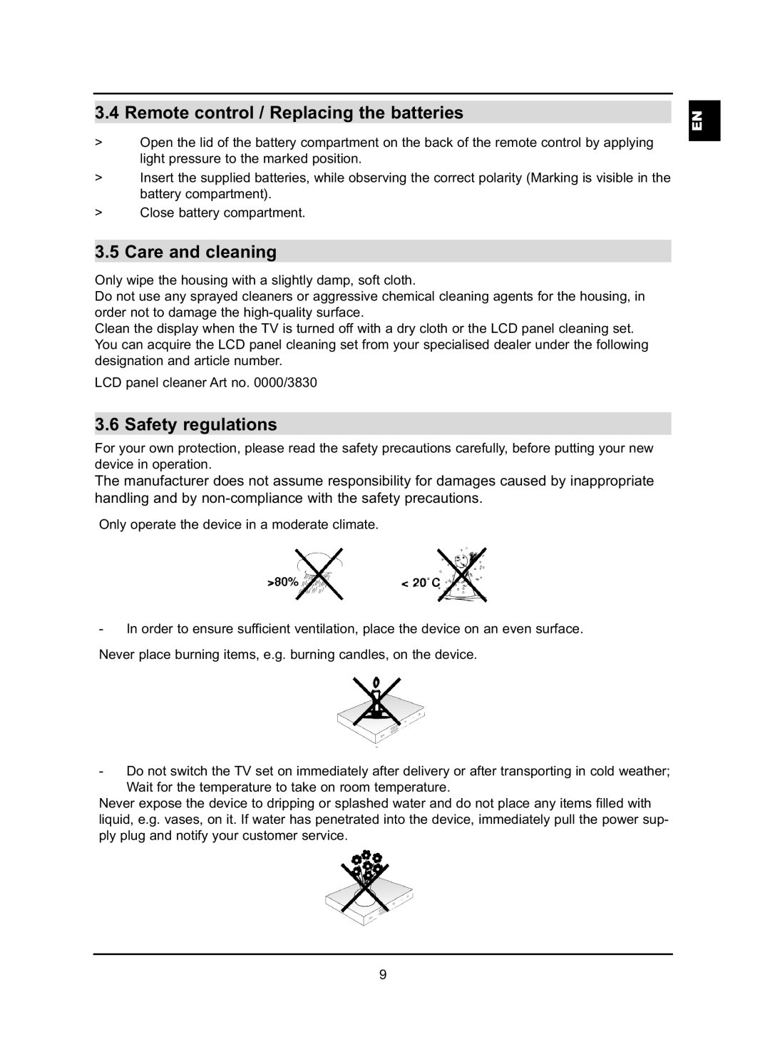 TechniSat HD-VISION 40 PVR manual Remote control / Replacing the batteries, Care and cleaning, Safety regulations 
