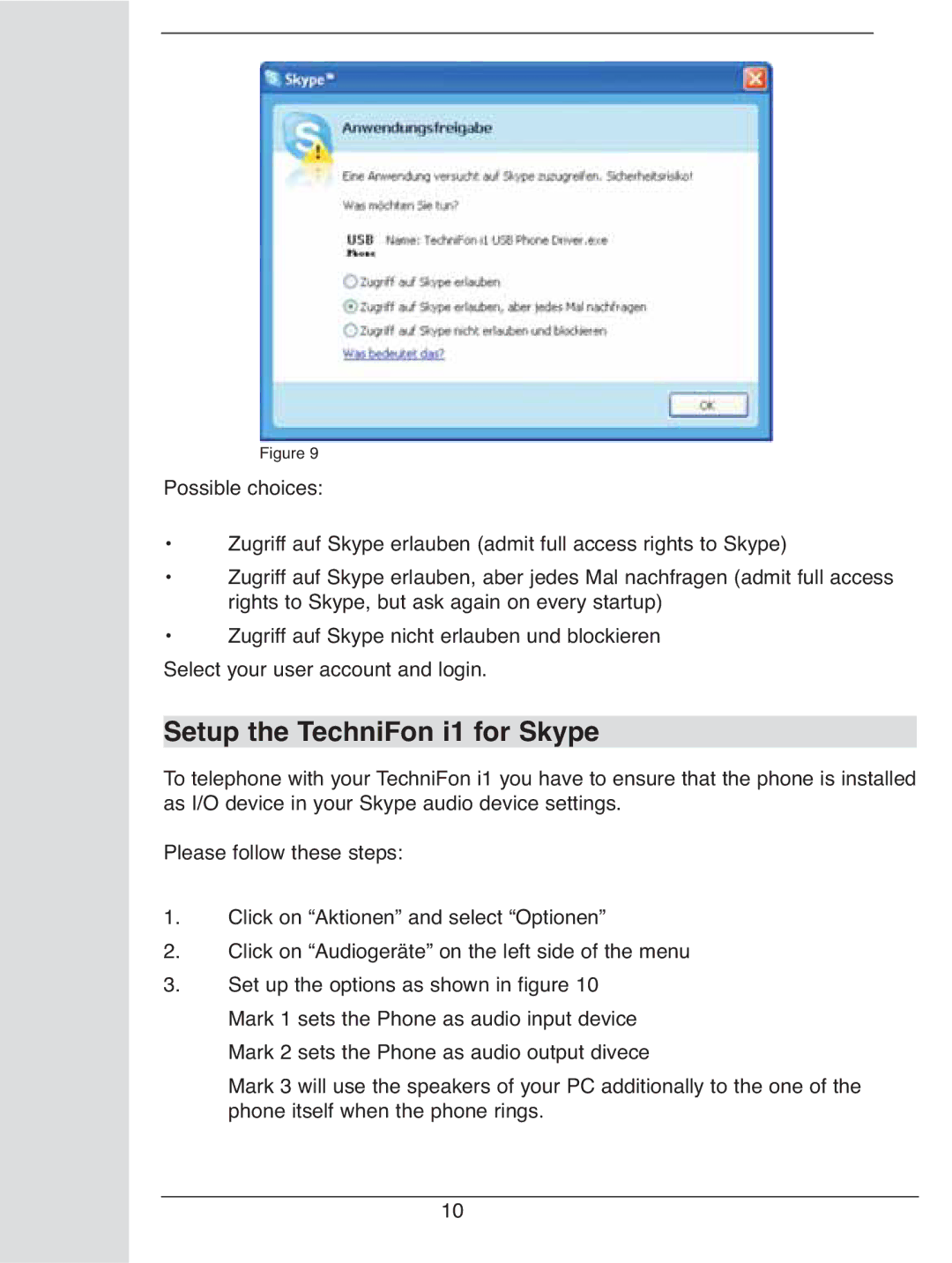 TechniSat user manual Setup the TechniFon i1 for Skype 