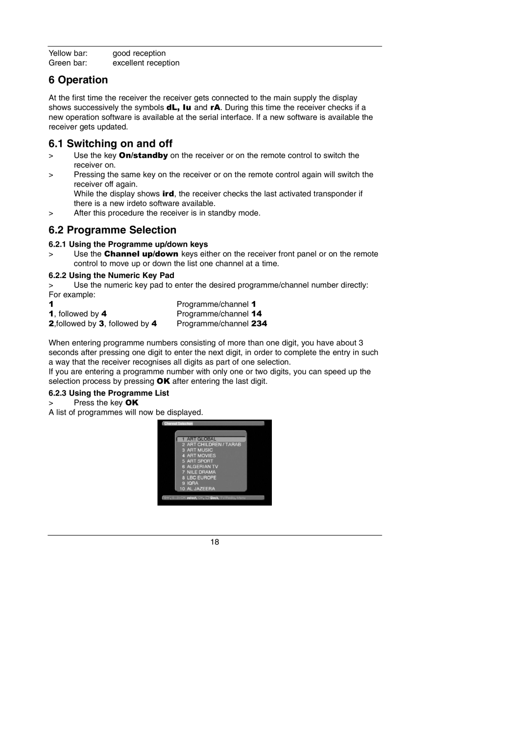 TechniSat Integrated IRDETO instruction manual Operation, Switching on and off, Programme Selection 