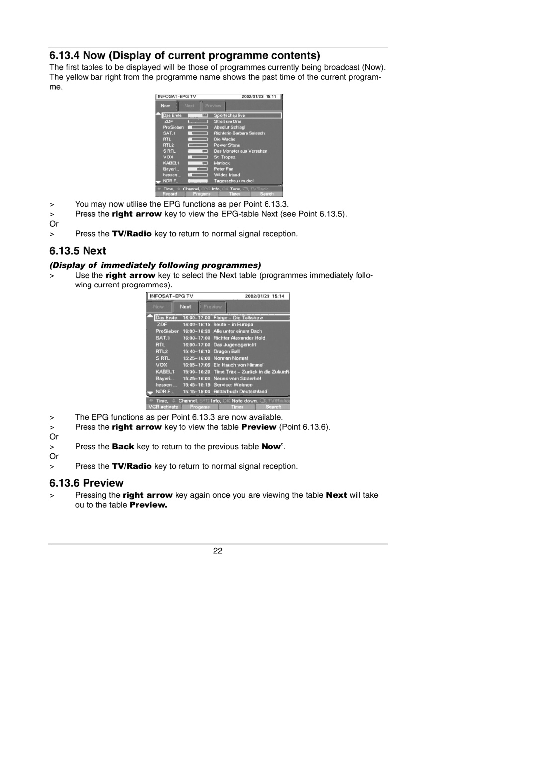 TechniSat Integrated IRDETO instruction manual Now Display of current programme contents, Next, Preview 