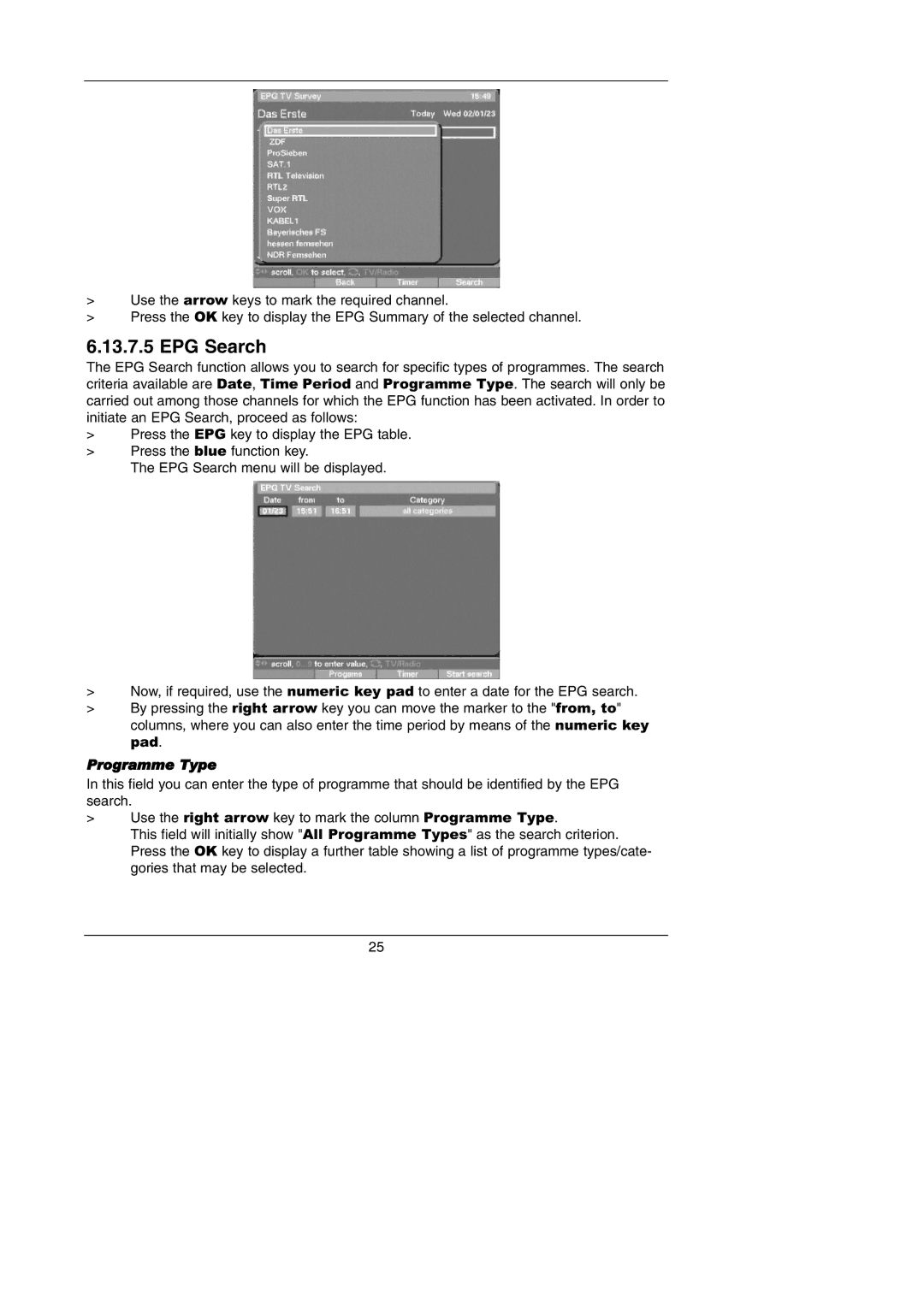 TechniSat Integrated IRDETO instruction manual EPG Search 