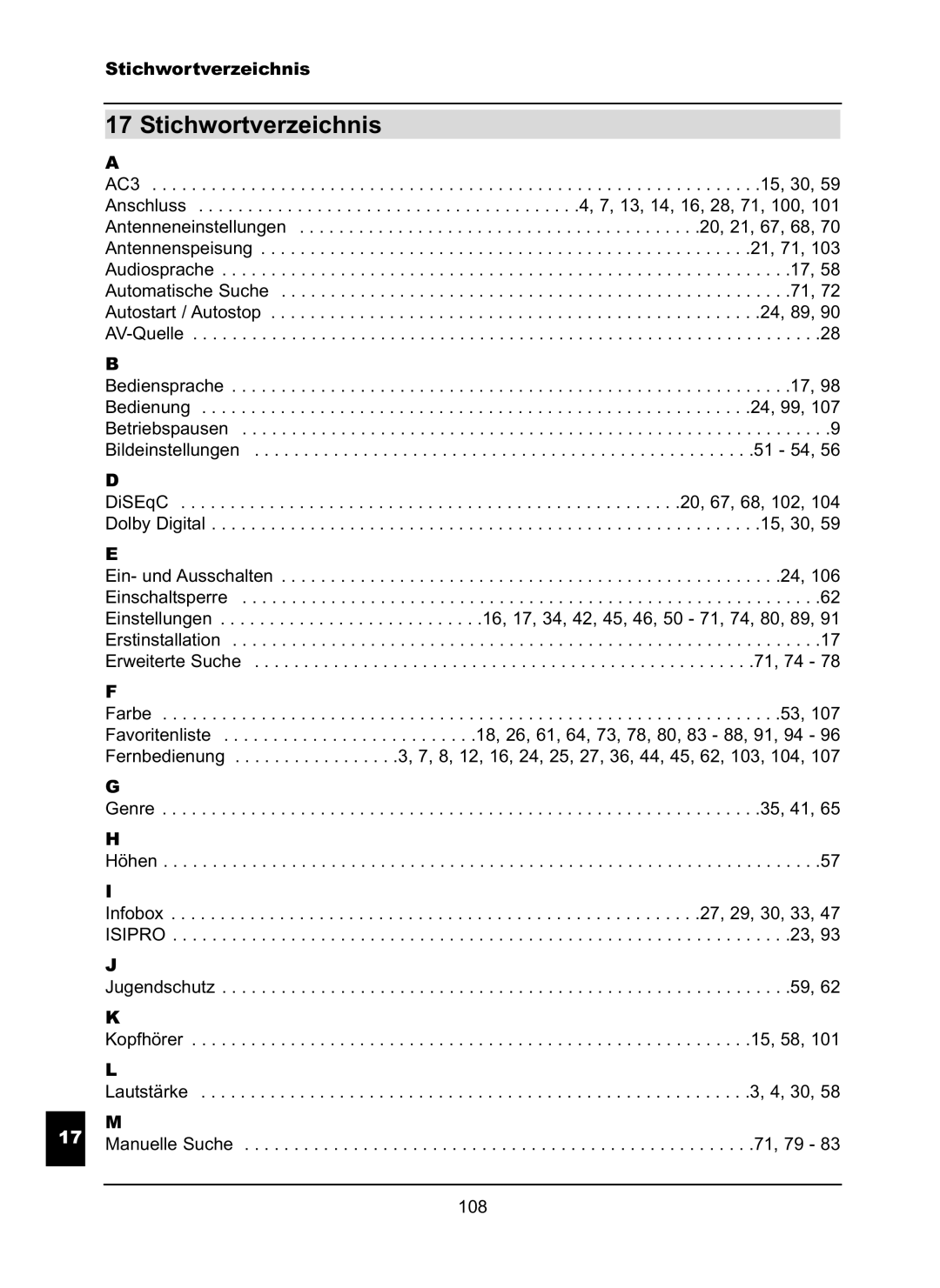 TechniSat LX66A manual Stichwortverzeichnis 