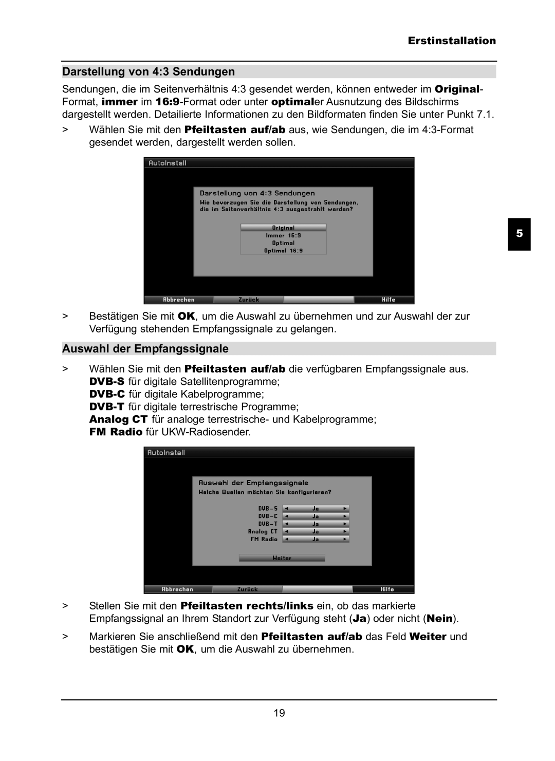 TechniSat LX66A manual Darstellung von 43 Sendungen, Auswahl der Empfangssignale 