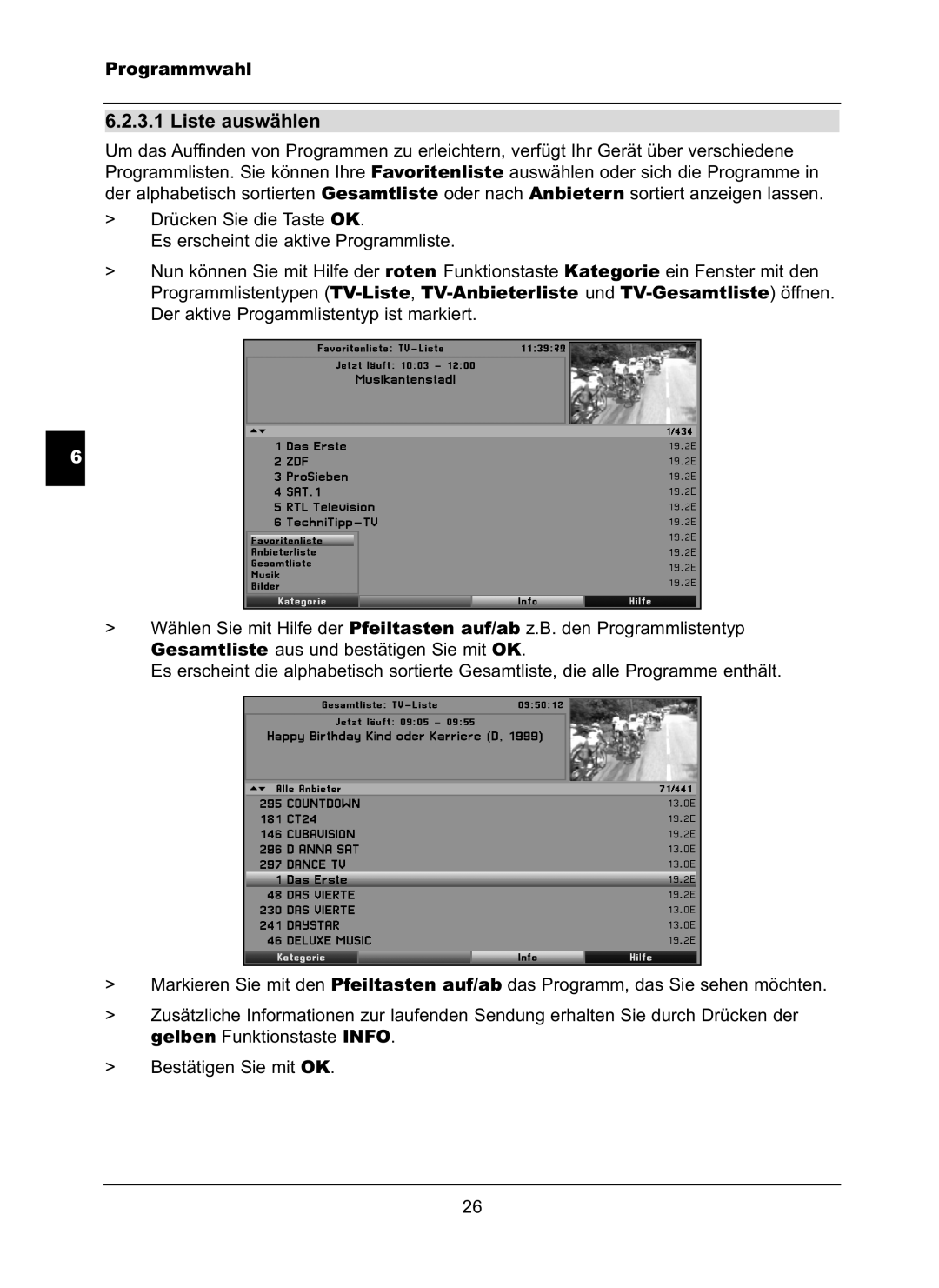 TechniSat LX66A manual Liste auswählen 