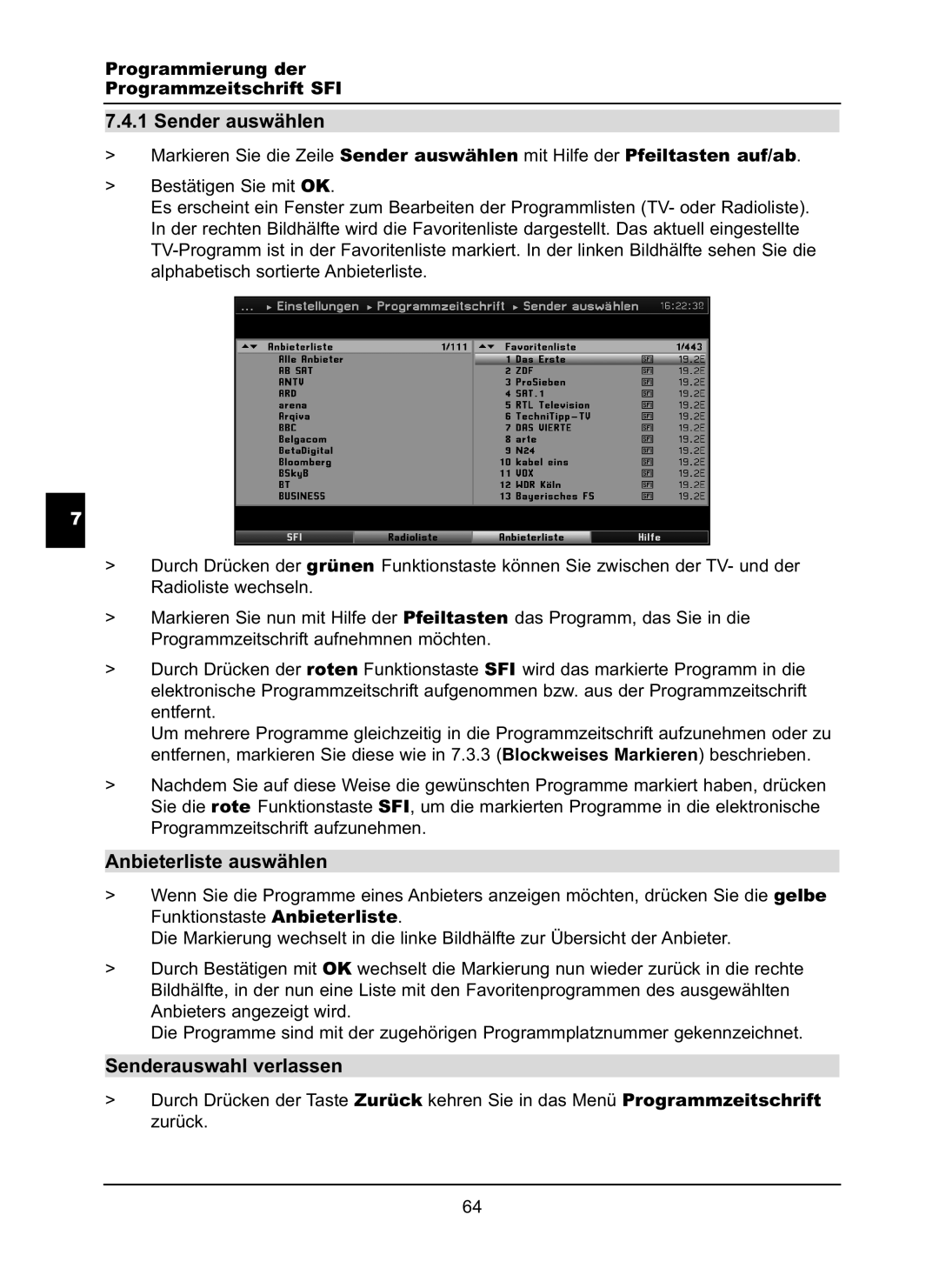 TechniSat LX66A manual Sender auswählen 