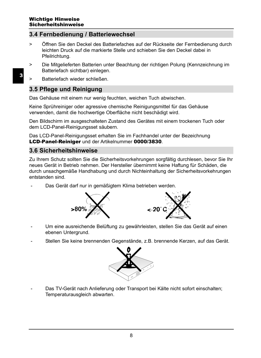 TechniSat LX66A manual Fernbedienung / Batteriewechsel, Pflege und Reinigung, Sicherheitshinweise 