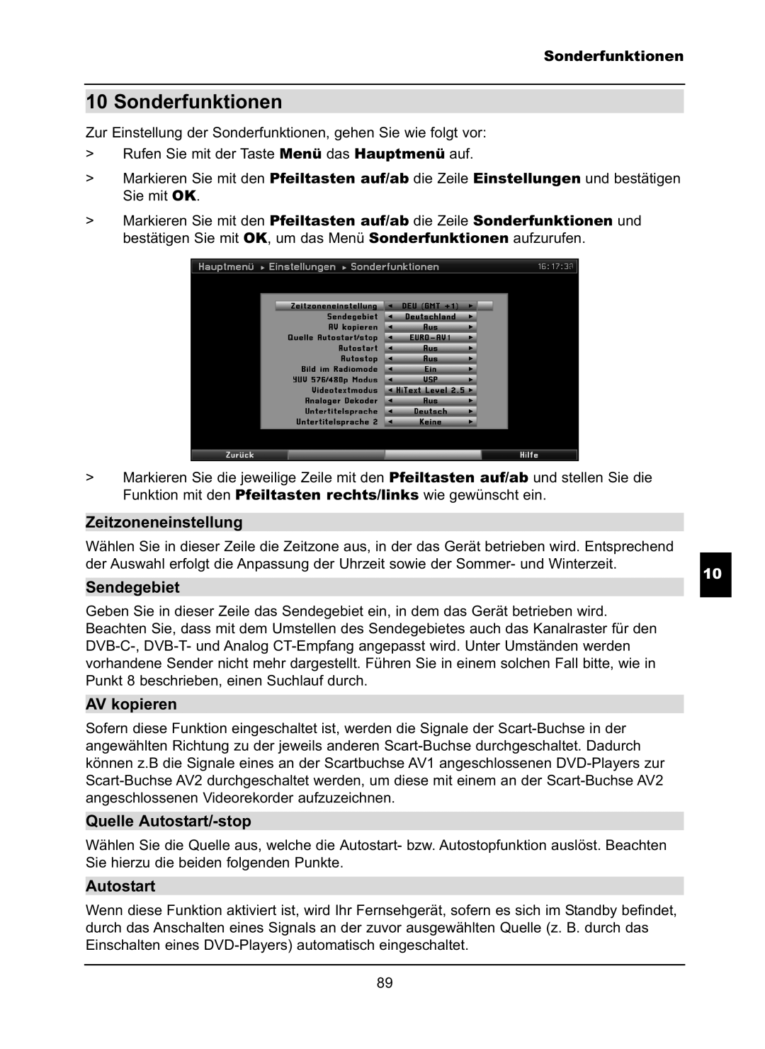 TechniSat LX66A manual Sonderfunktionen, AV kopieren, Quelle Autostart/-stop 