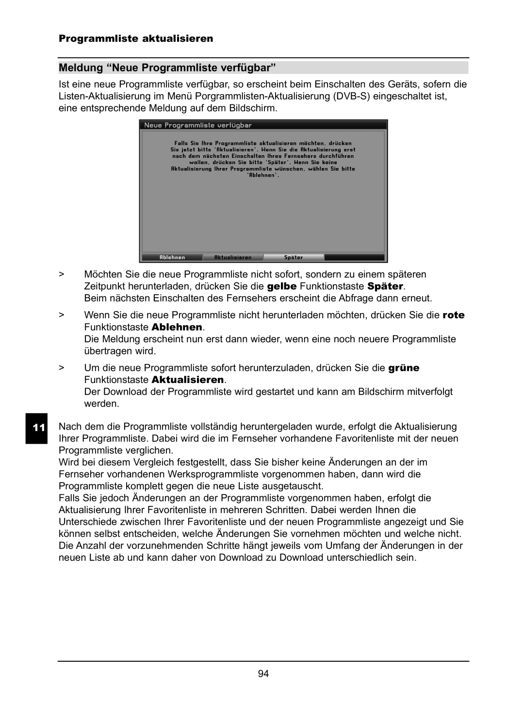 TechniSat LX66A manual Meldung Neue Programmliste verfügbar 