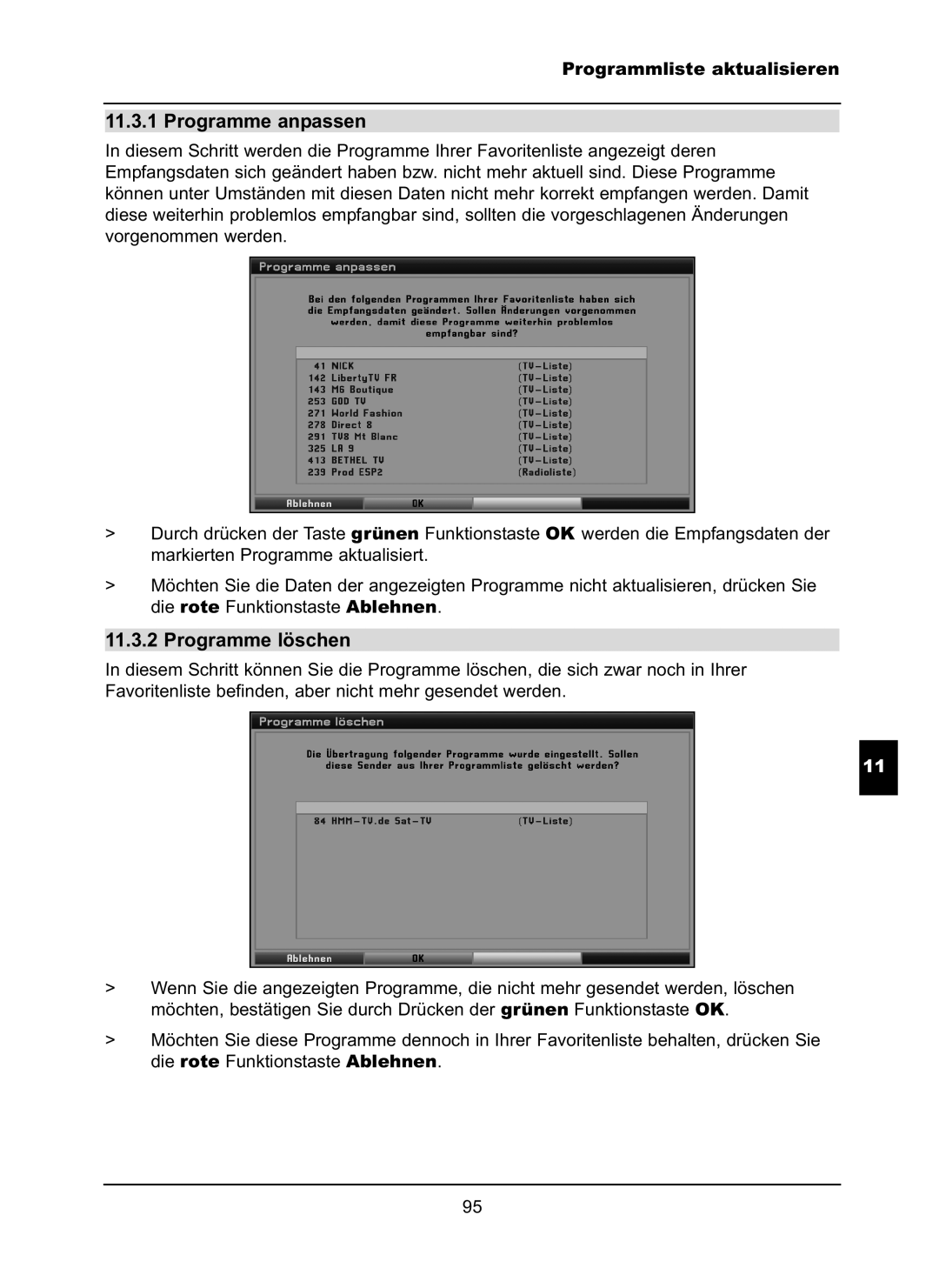 TechniSat LX66A manual Programme anpassen, Programme löschen 