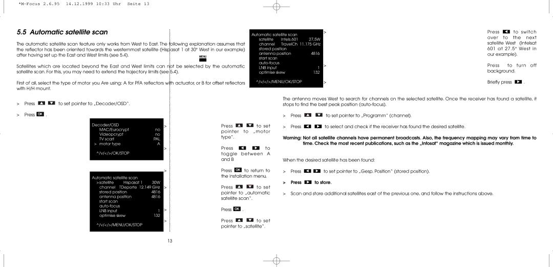 TechniSat MultyFocus operating instructions Automatic satellite scan, Pal 