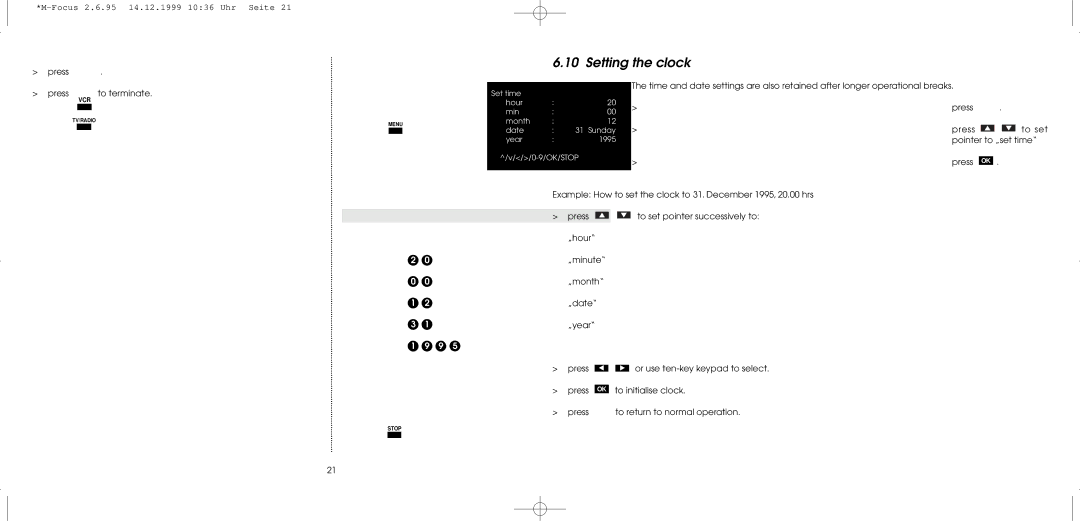 TechniSat MultyFocus operating instructions Setting the clock 