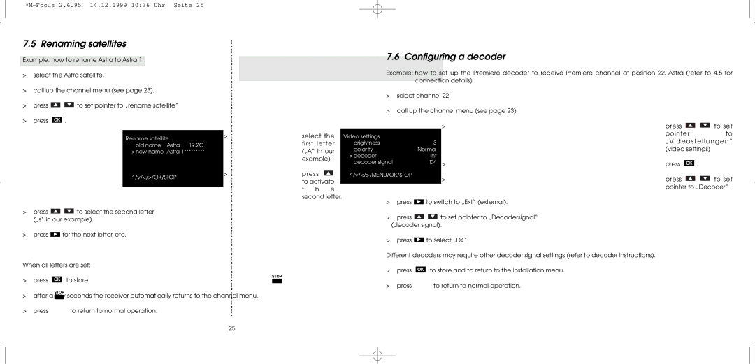 TechniSat MultyFocus operating instructions Renaming satellites, Configuring a decoder 