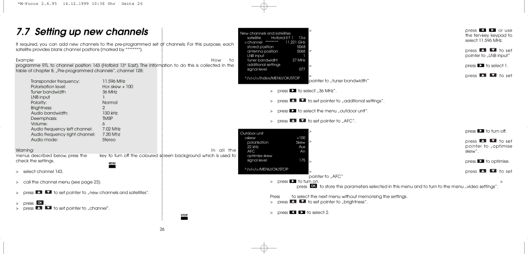 TechniSat MultyFocus operating instructions Setting up new channels, Tmsp 